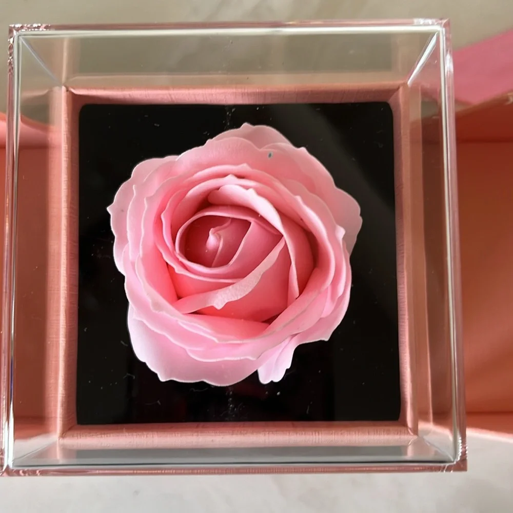Pink Jewelry Gift Box with Ribbon and Pink Faux Rose inside